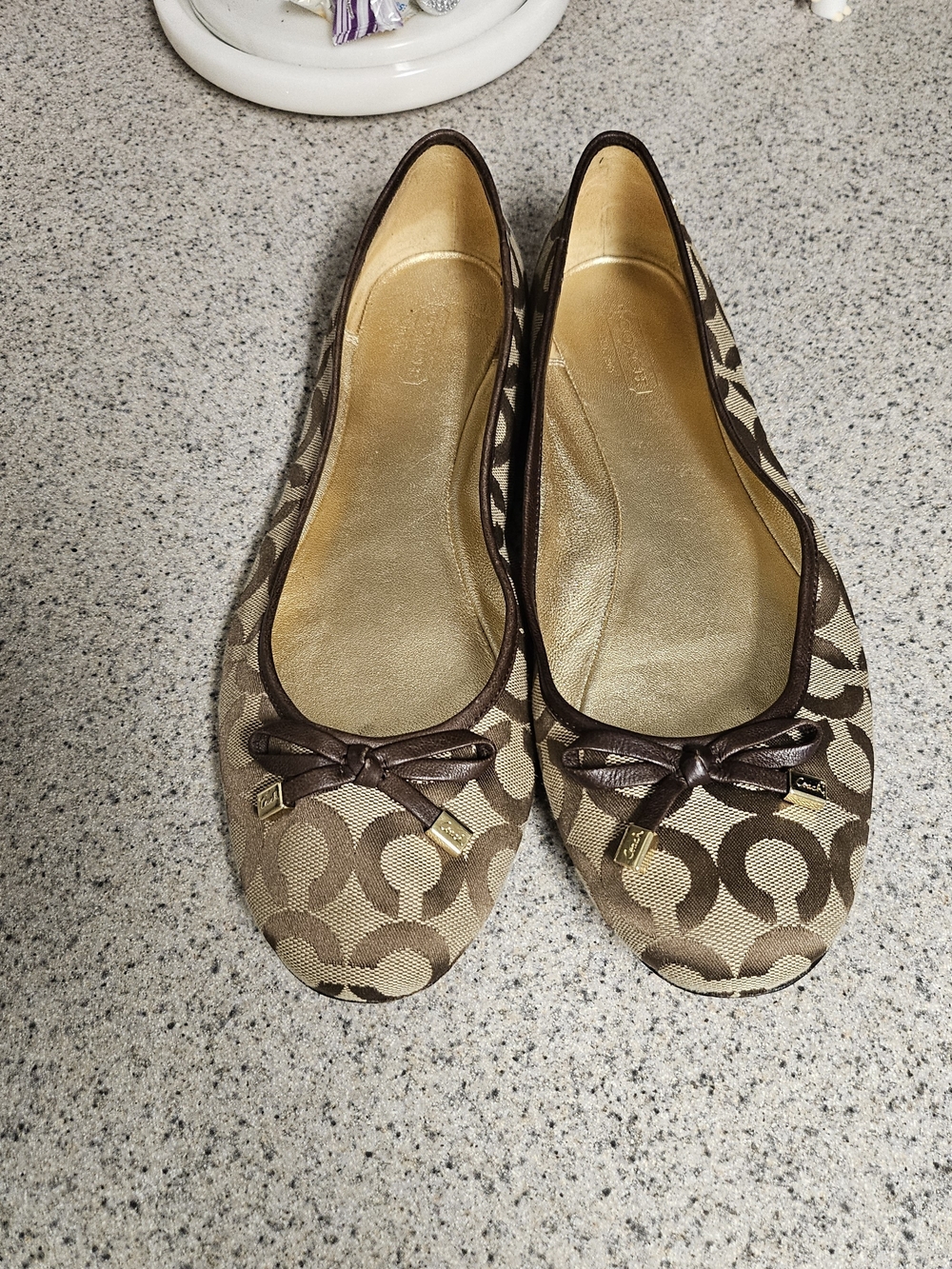 Coach Brown Signature Canvas Ballet Flats with Bow